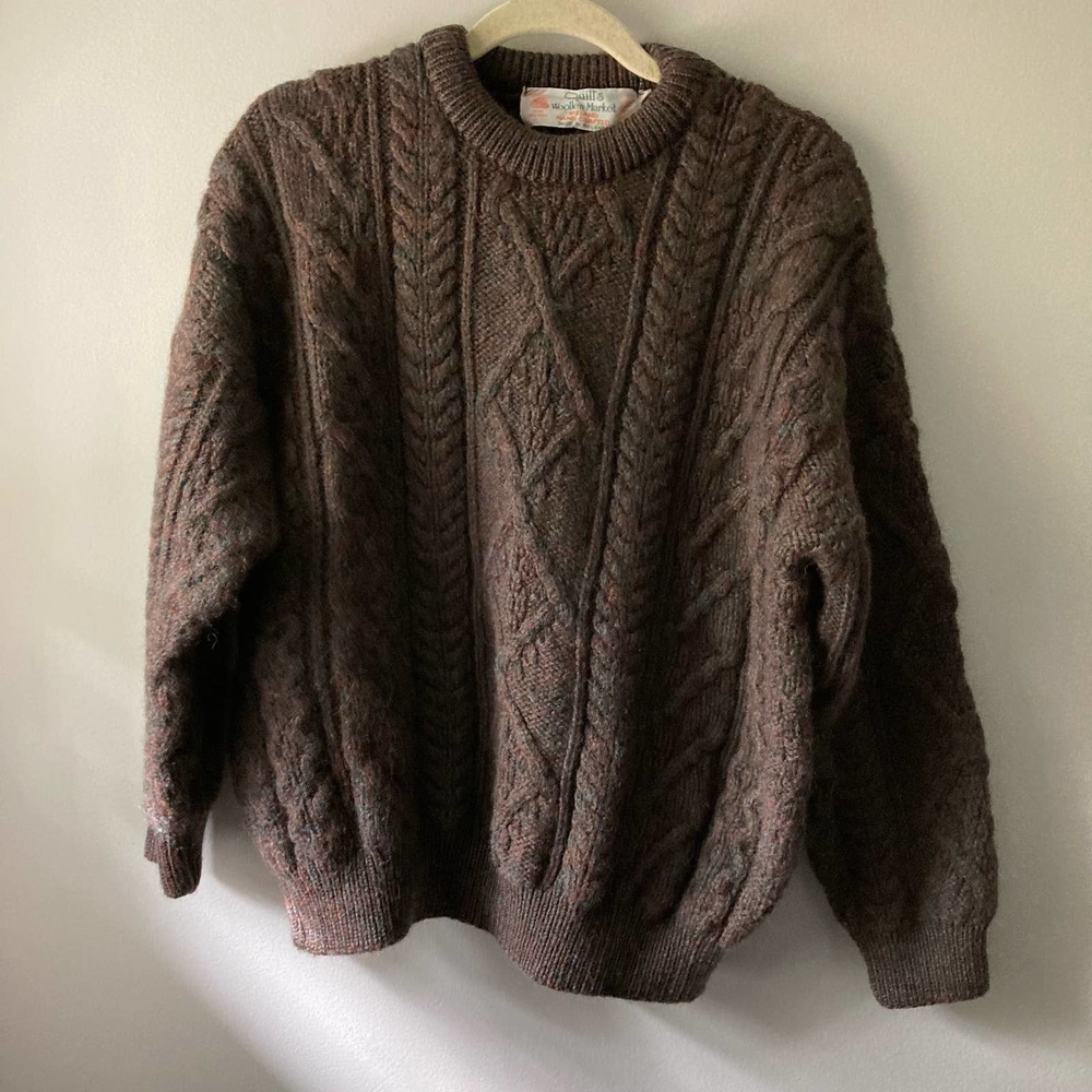 Brown Hand-Crafted Irish Cable Knit Sweater